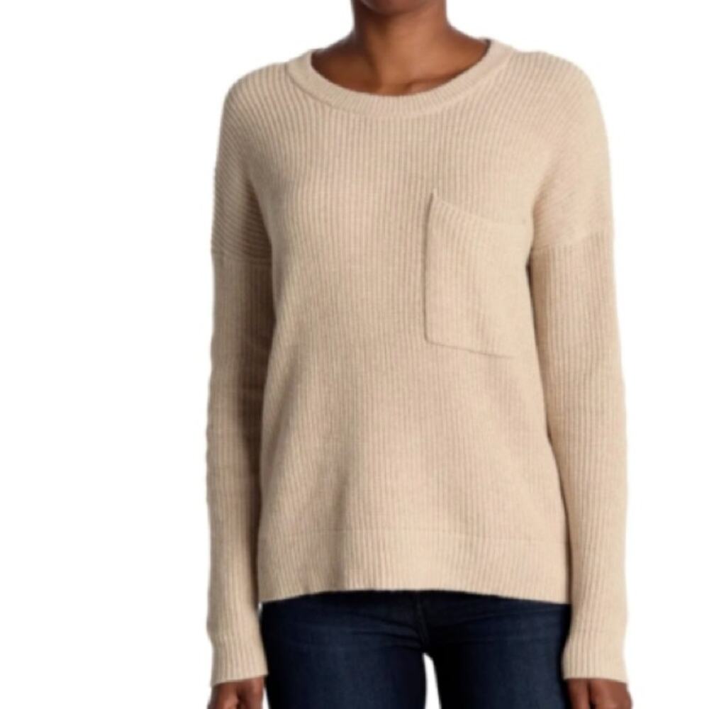 Madewell Thompson Tan Pocket Ribbed Pullover Sweater Size XS